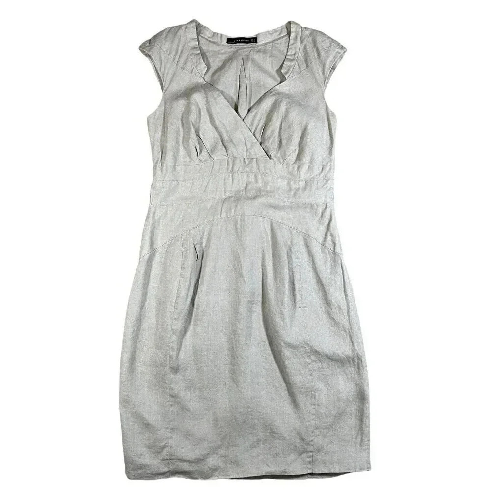 Zara Woman Linen Shift Dress Womens Beige Sleeveless Resort Vacation Size Large